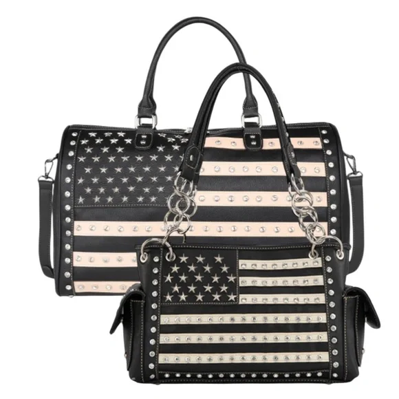 Black and White Studded Flag Design Women's Bag HAND BAG ONLY - Picture 6 of 8